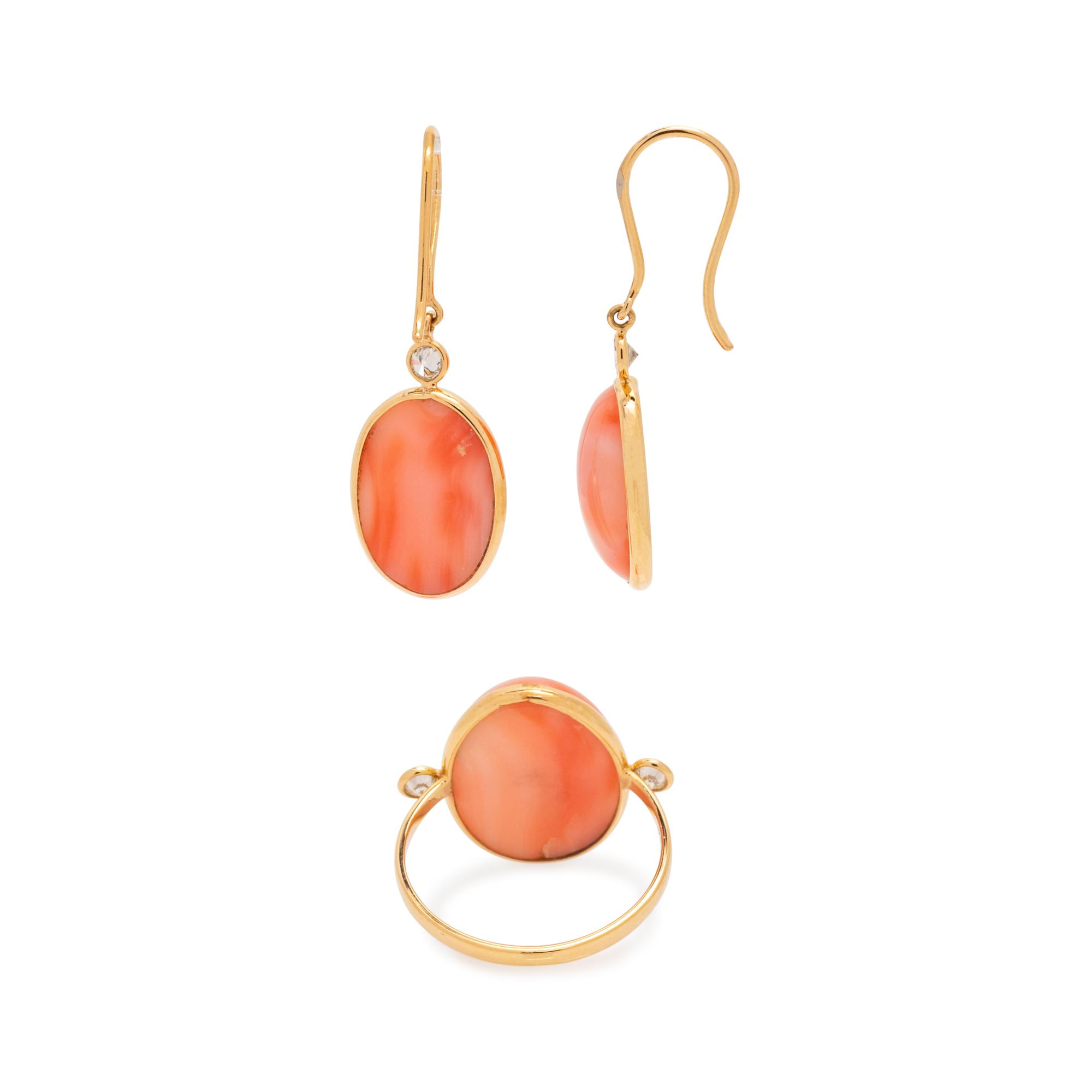 CORAL AND DIAMOND SET