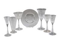 A Collection of Cut Glass Stemware and Plates