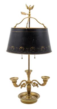An Empire Style Gilt Bronze Three-Light Bouillotte Lamp Height 30 inches.