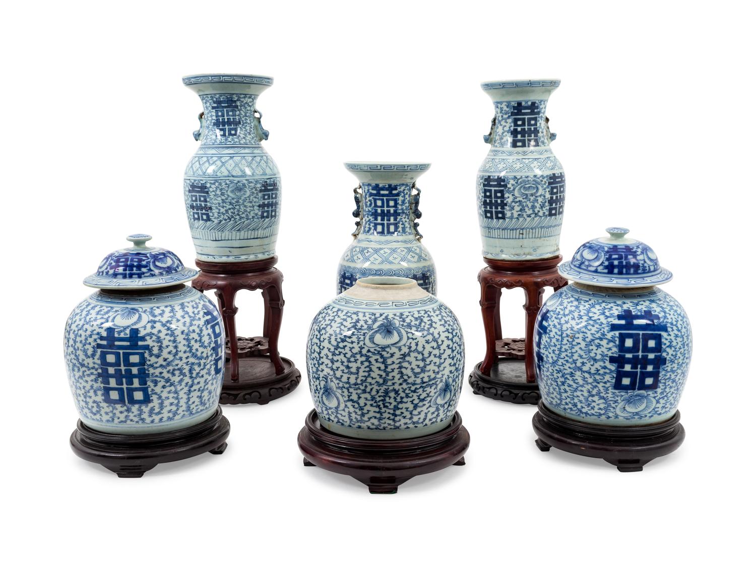 A Group of Eight Chinese Export Blue and White Porcelain Jars and Vases — 19TH/20TH CENTURY