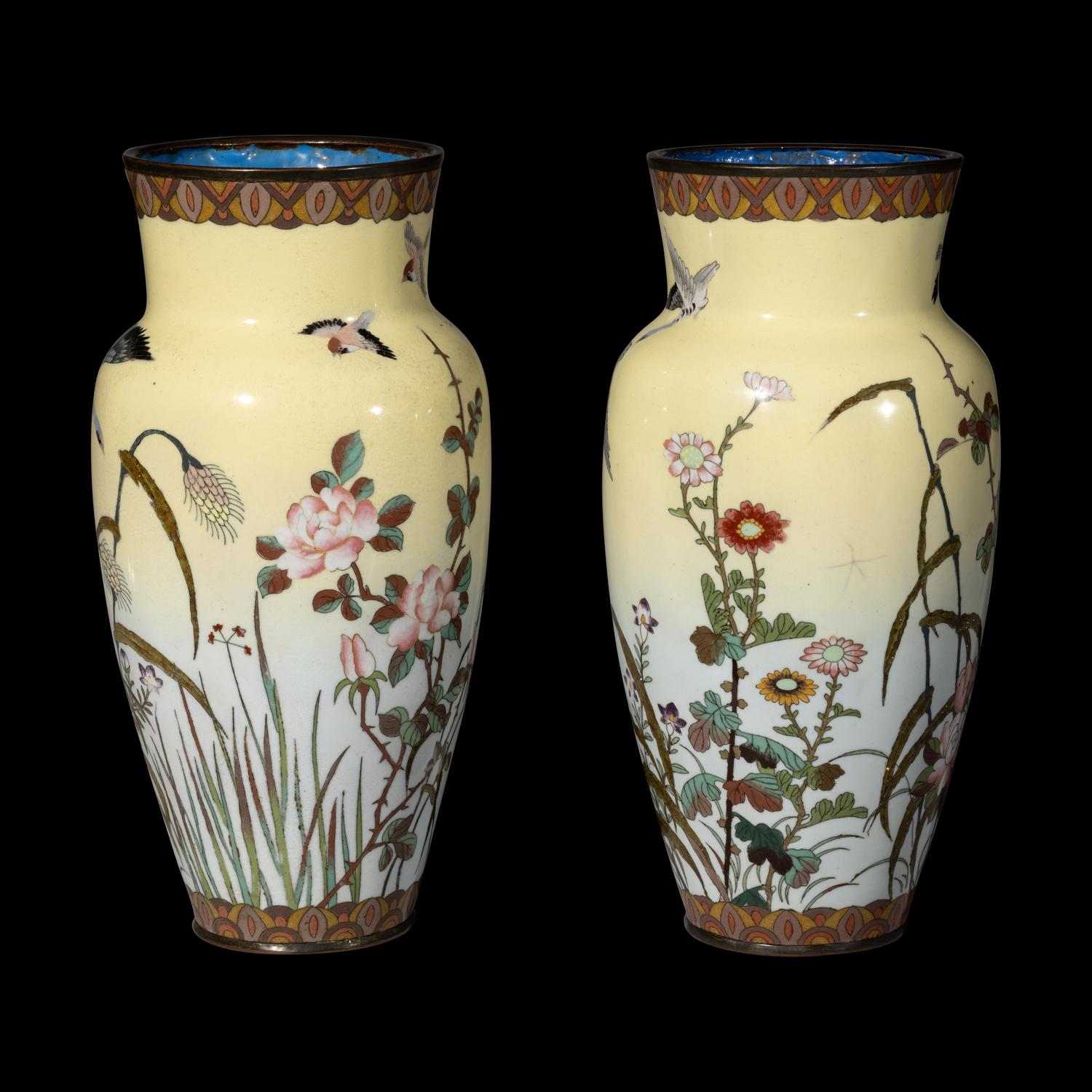 A Pair of Japanese Cloisonné Enamel Vases