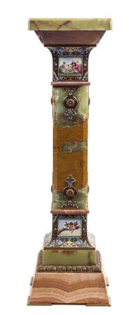 A Continental Gilt Bronze Mounted Onyx and Champleve Pedestal Height 44 1/2 inches.