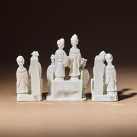 Three Chinese Blanc-de-Chine Porcelain Figural Group-Form Joss-Stick Holders, 17th Century — 清早期 德化白瓷塑人像香插三件