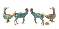 Two Pairs of Cloisonne Enamel Animal Figures