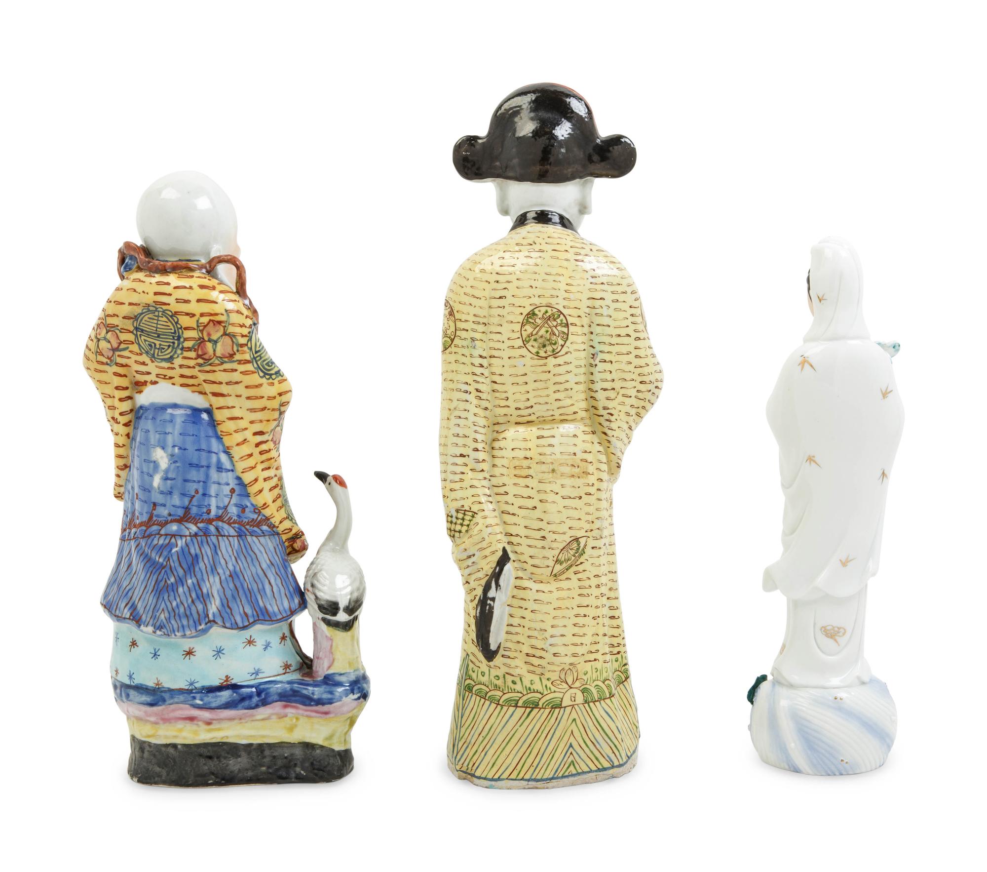 Three Chinese Famille Rose Porcelain Figures of Immortals