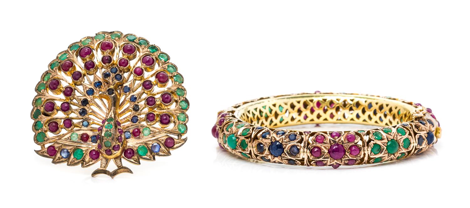 A Collection of Yellow Gold, Emerald, Ruby and Sapphire Jewelry, 51.40 dwts.