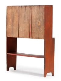 A Country Red Painted Cherrywood Four-Tier Bucket Shelf