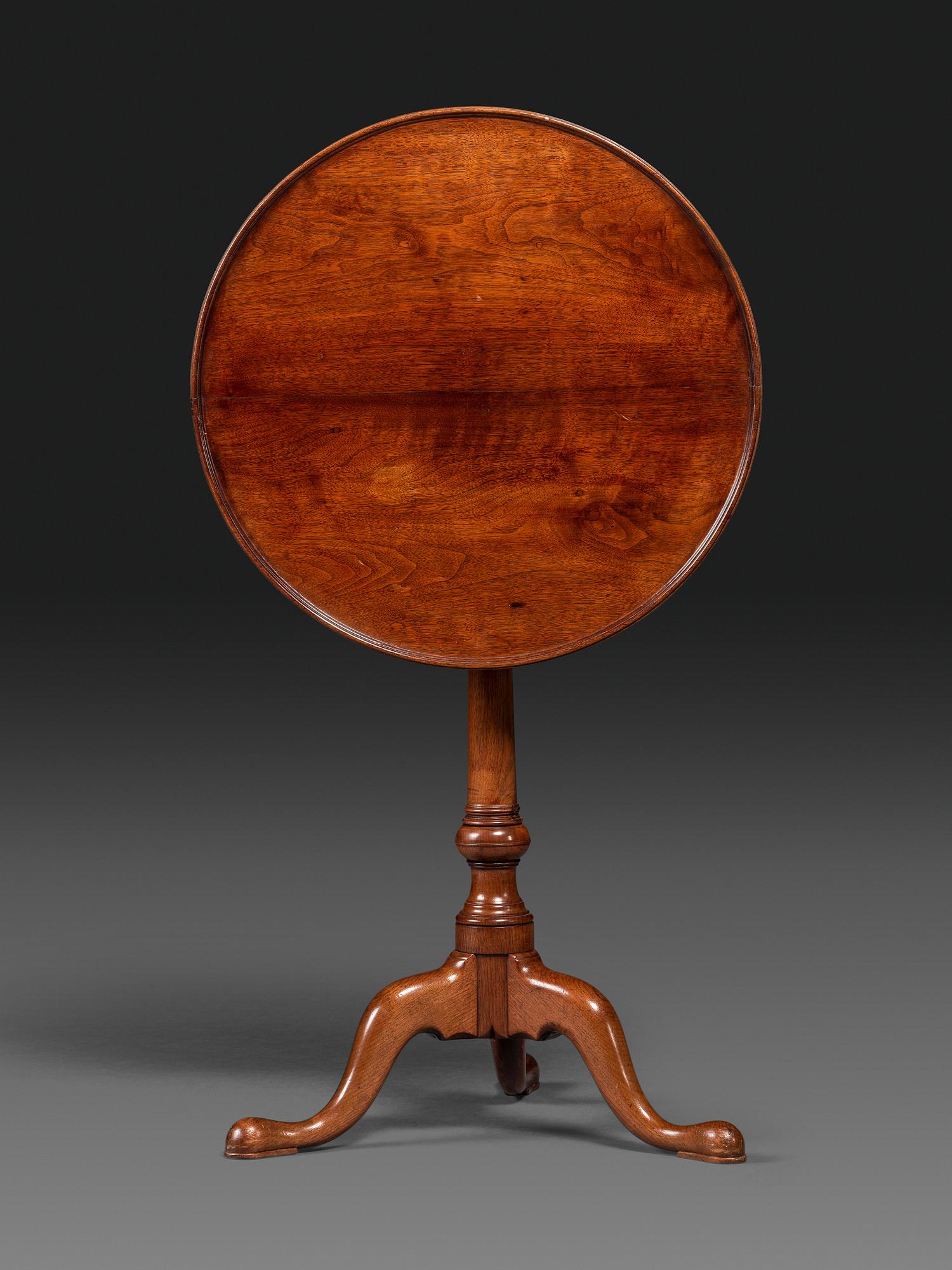A Queen Anne Walnut Dish and Tilt-Top Bird-Cage Action Candlestand
