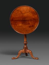 A Queen Anne Walnut Dish and Tilt-Top Bird-Cage Action Candlestand