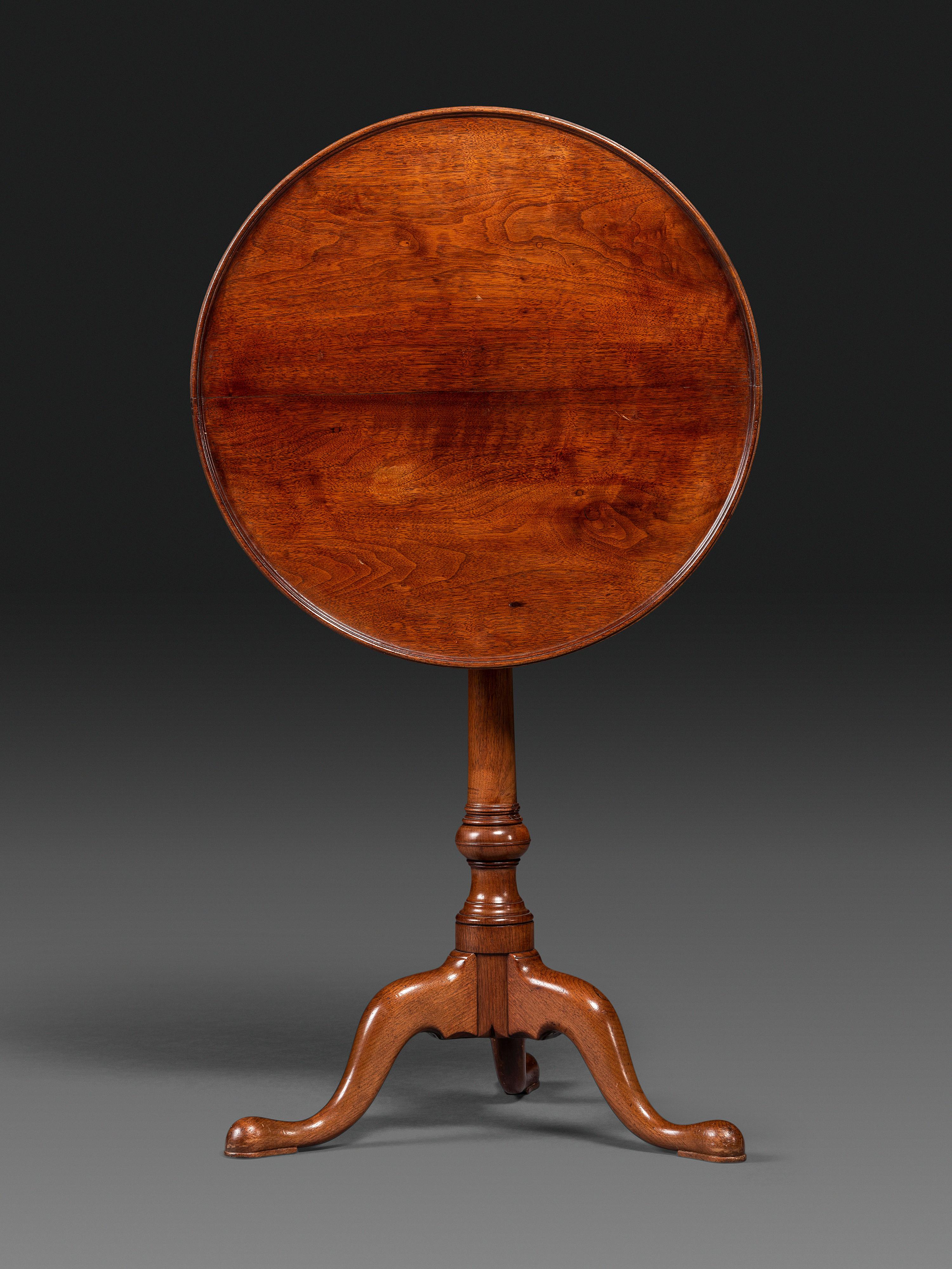 A Queen Anne Walnut Dish and Tilt-Top Bird-Cage Action Candlestand