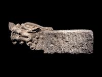 Two Chinese Carved Stone 'Dragon Head' Architectural Elements, Chishou