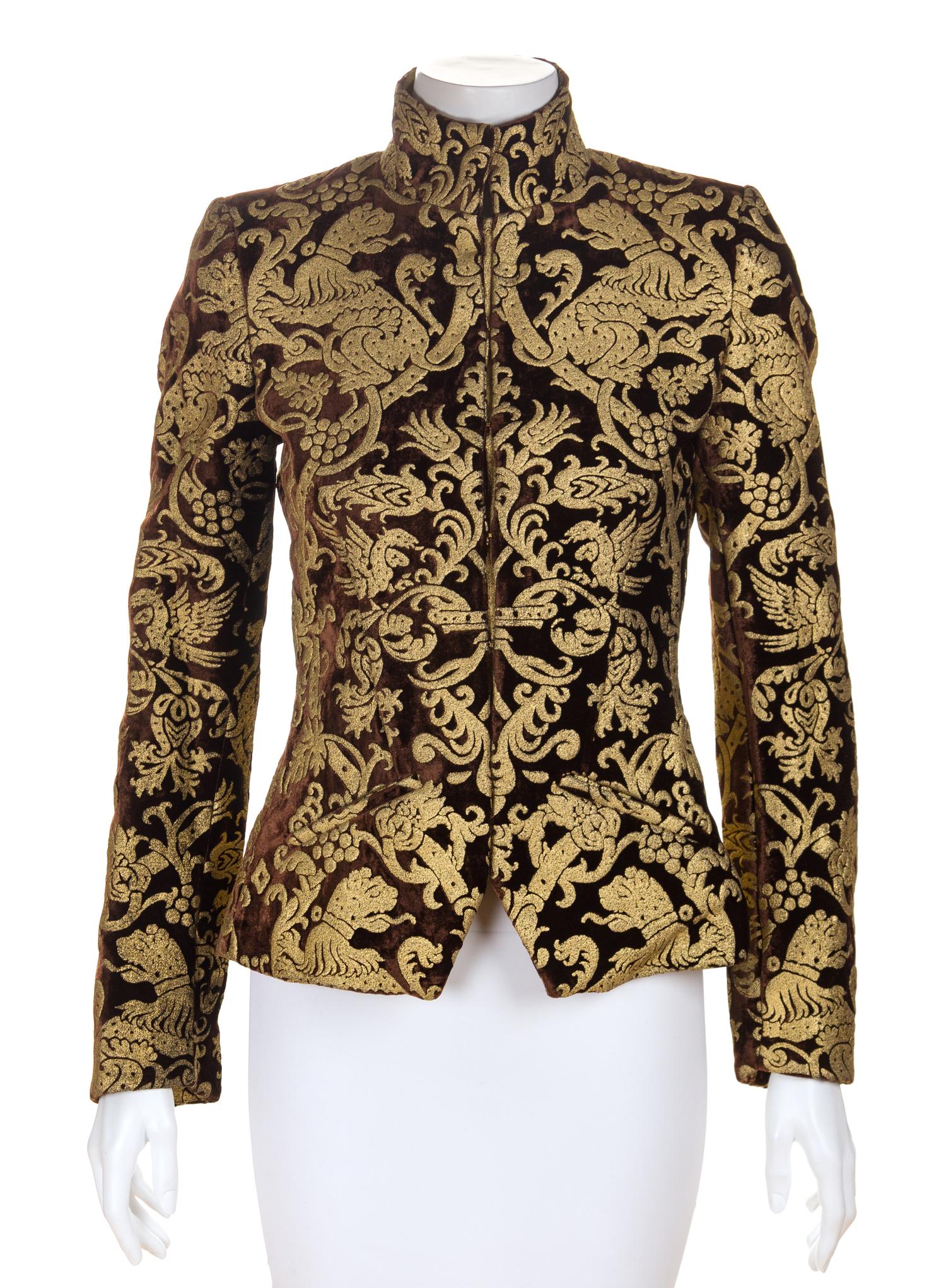 A Roberto Cavalli Brown Velvet and Gold Brocade Jacket, Size 38.