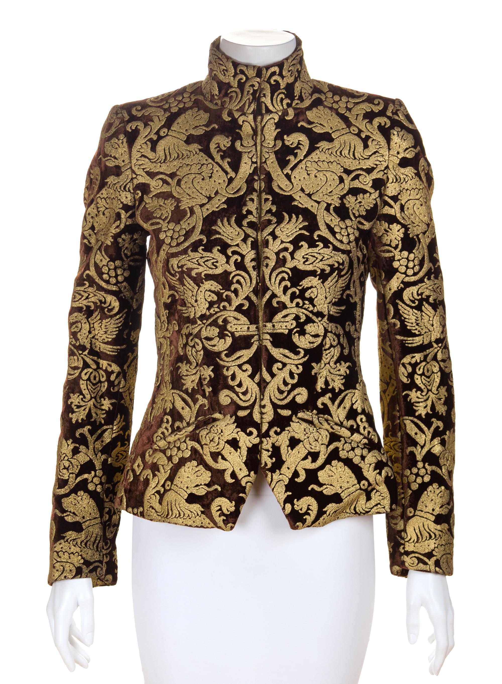 A Roberto Cavalli Brown Velvet and Gold Brocade Jacket, Size 38.