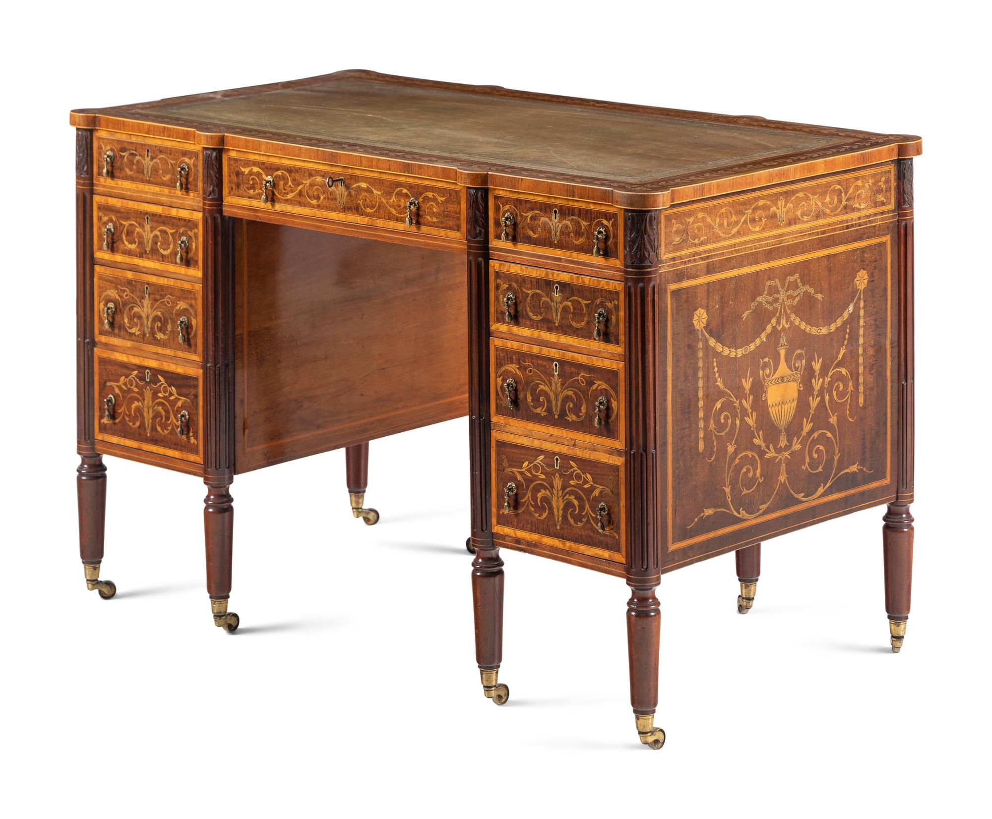 An Edwardian Marquetry Desk and Associated Side Chair