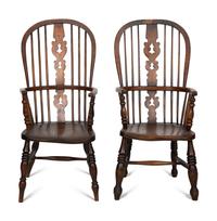 A Pair of English Oak Windsor Hoop Back Armchairs
