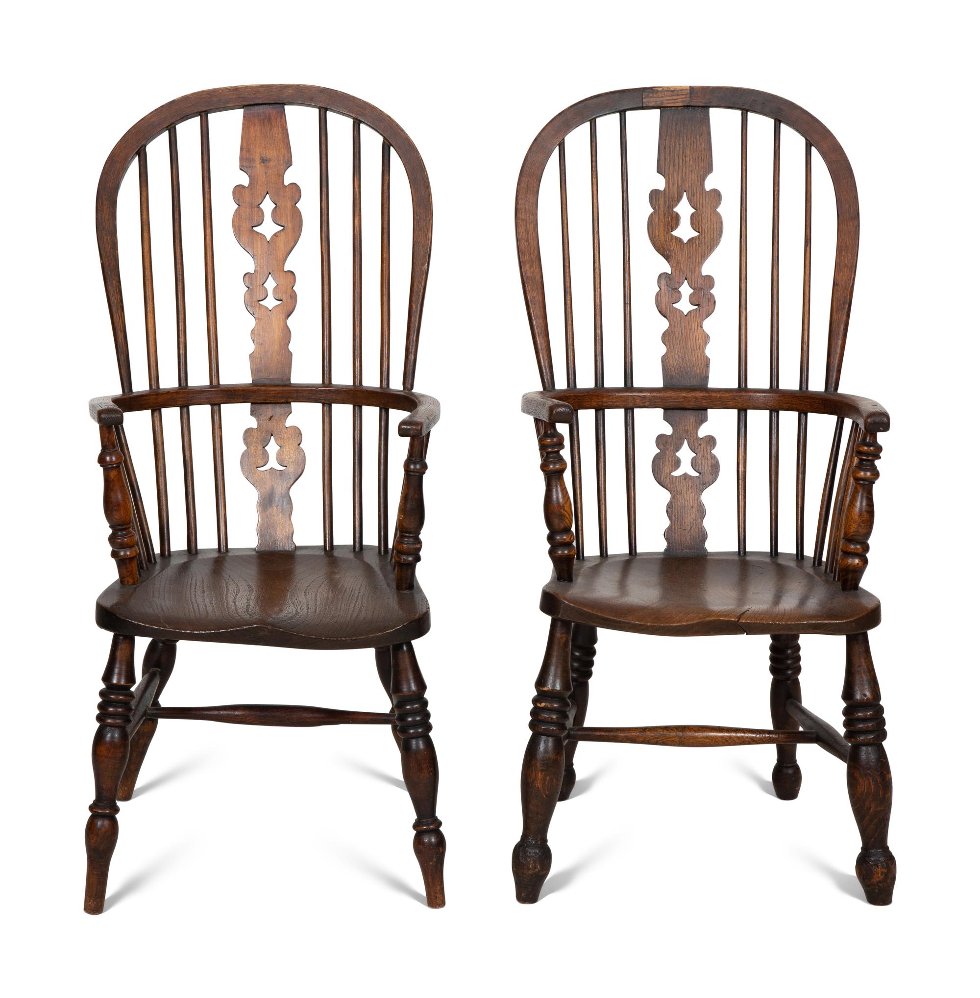 A Pair of English Oak Windsor Hoop Back Armchairs