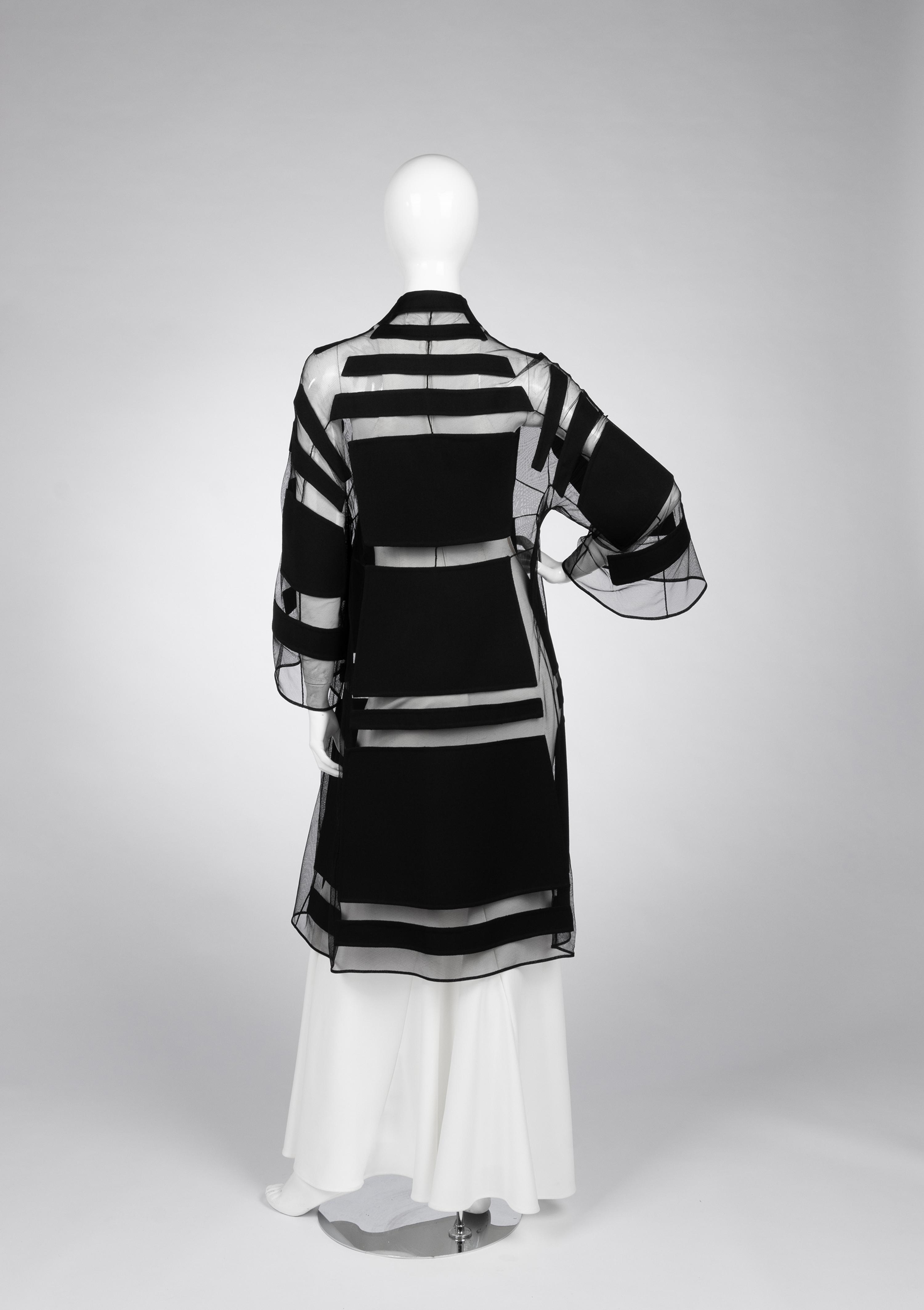 Chado Ralph Rucci Silk Net Jacket with Wool Crepe Patches