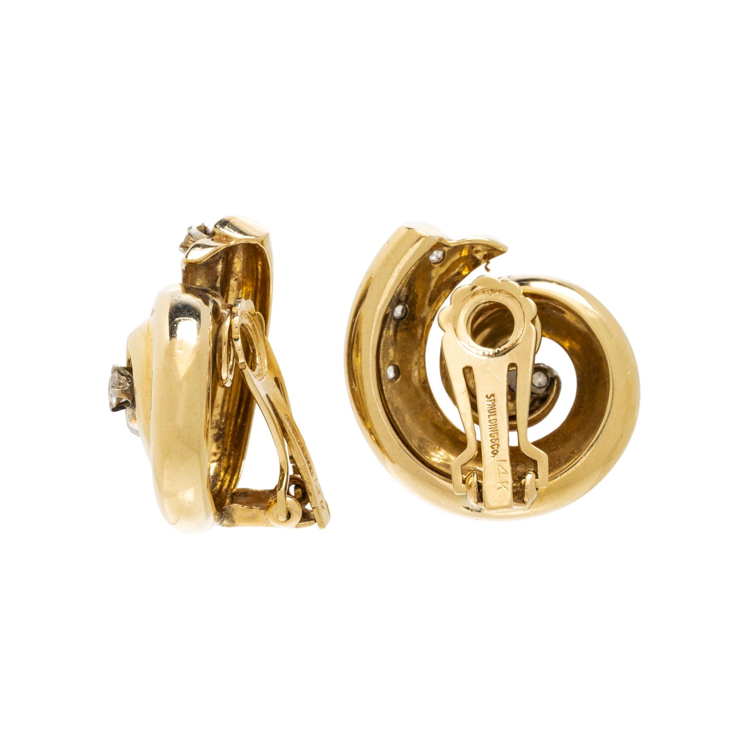 SPAULDING & CO., YELLOW GOLD AND DIAMOND EARCLIPS