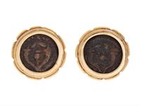 A Pair of 14 Karat Yellow Gold and Coin Earrings,