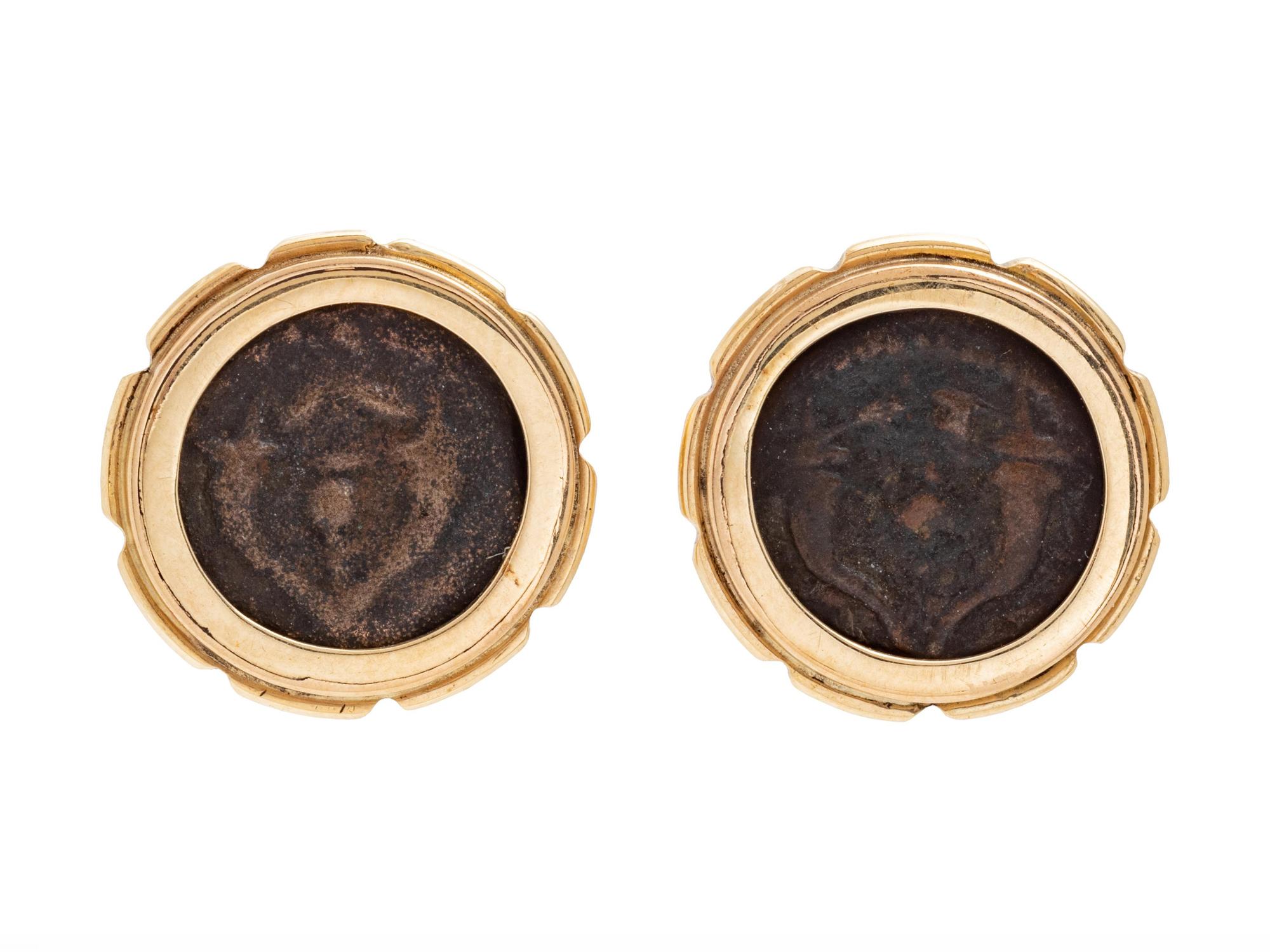 A Pair of 14 Karat Yellow Gold and Coin Earrings,