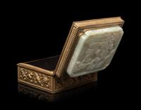 A Celadon Jade Inset Brass Box