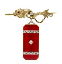 An Edwardian Yellow Gold, Platinum, Diamond, Garnet and Enamel Lapel Locket, 16.50 dwts.