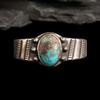 Navajo Ingot and Turquoise Cuff Bracelet