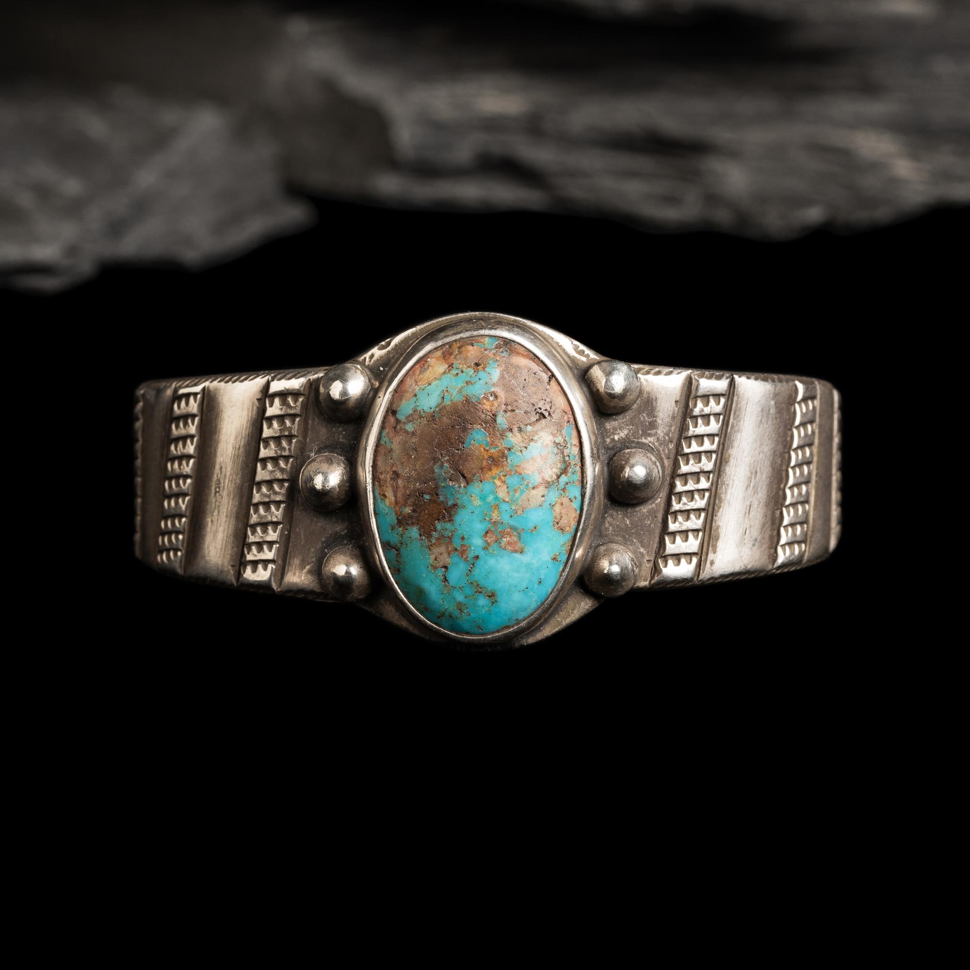 Navajo Ingot and Turquoise Cuff Bracelet