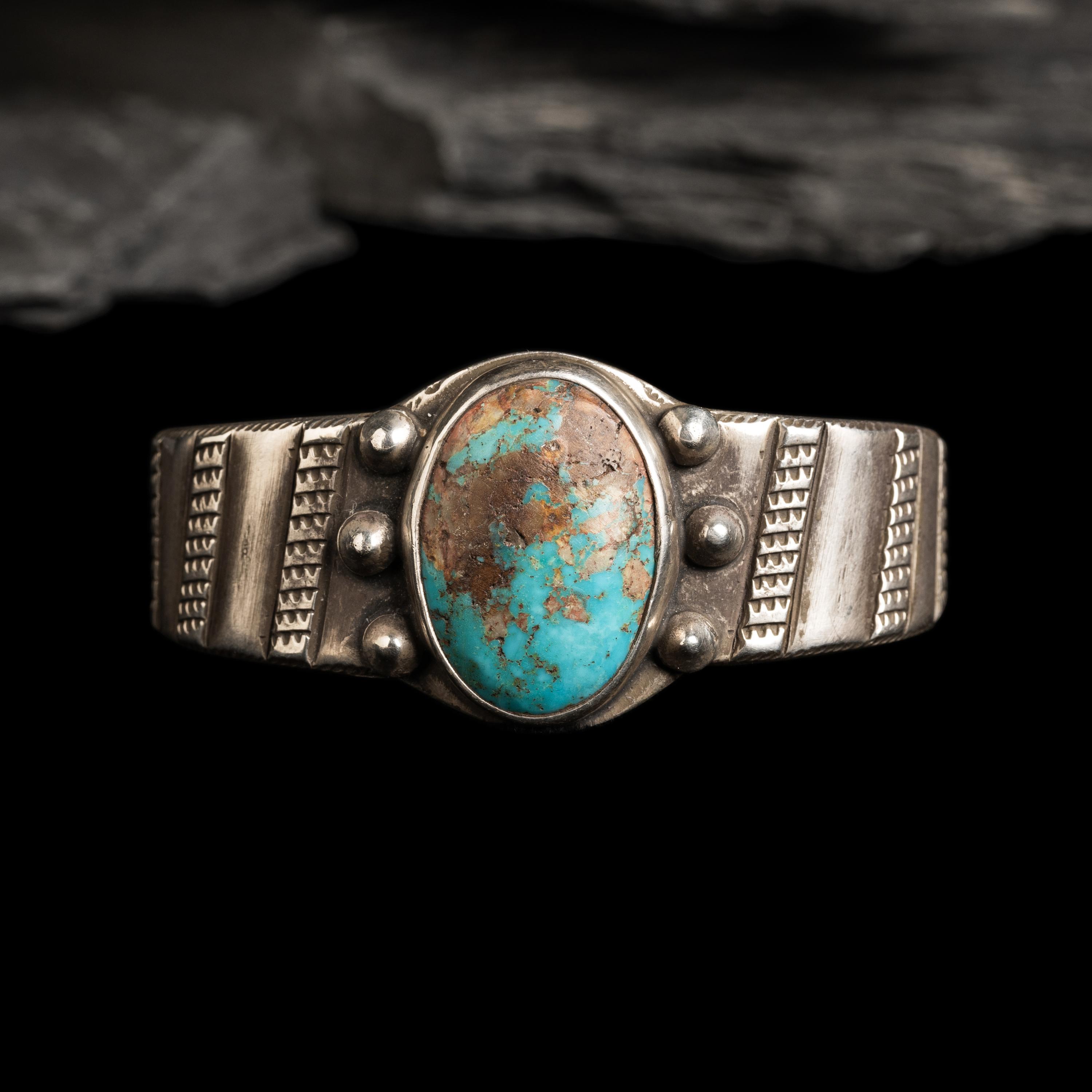 Navajo Ingot and Turquoise Cuff Bracelet