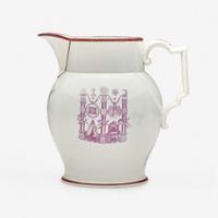 A Staffordshire enamel and transfer-decorated pearlware jug in mulberry England, dated "1804"