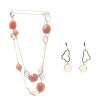 An 18 Karat Yellow Gold, Rose Quartz, Amethyst and Diamond Demi Parure, 32.50 dwts.
