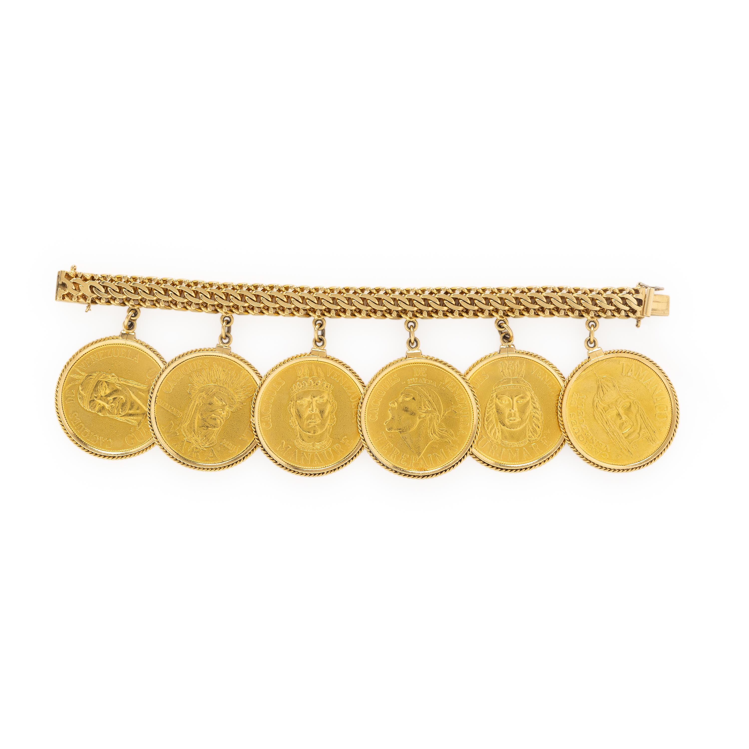 Yellow Gold 'Caciques de Venezuela' Coin Bracelet
