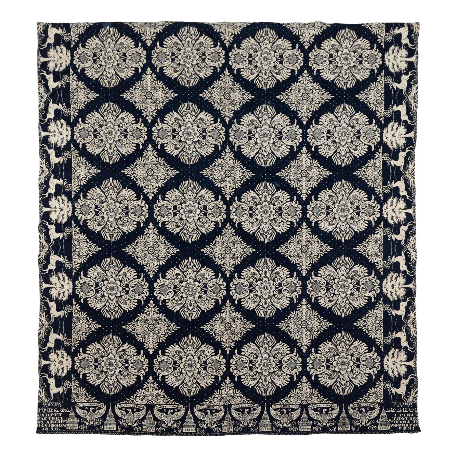 A Jacquard Woven Cotton and Wool Coverlet