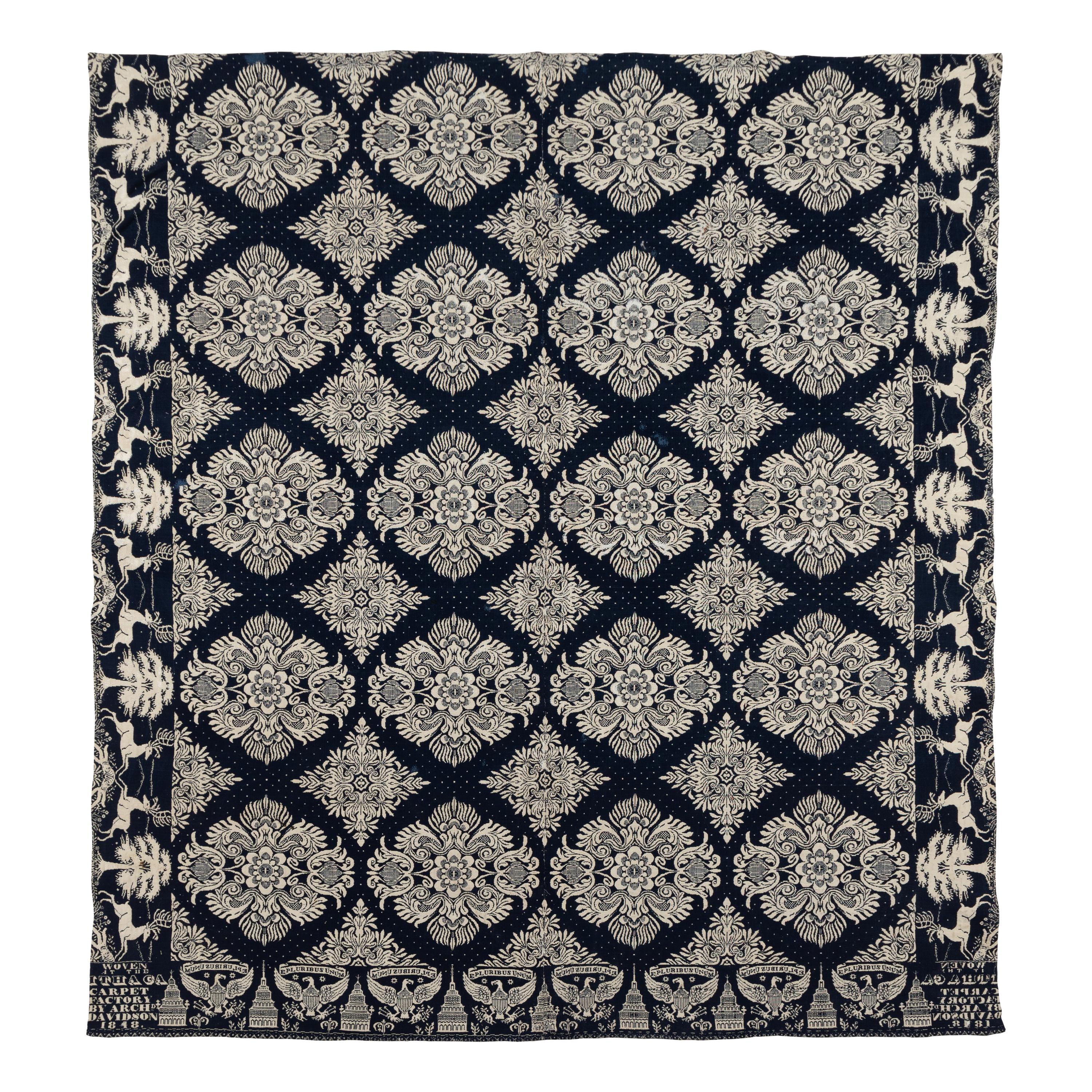 A Jacquard Woven Cotton and Wool Coverlet
