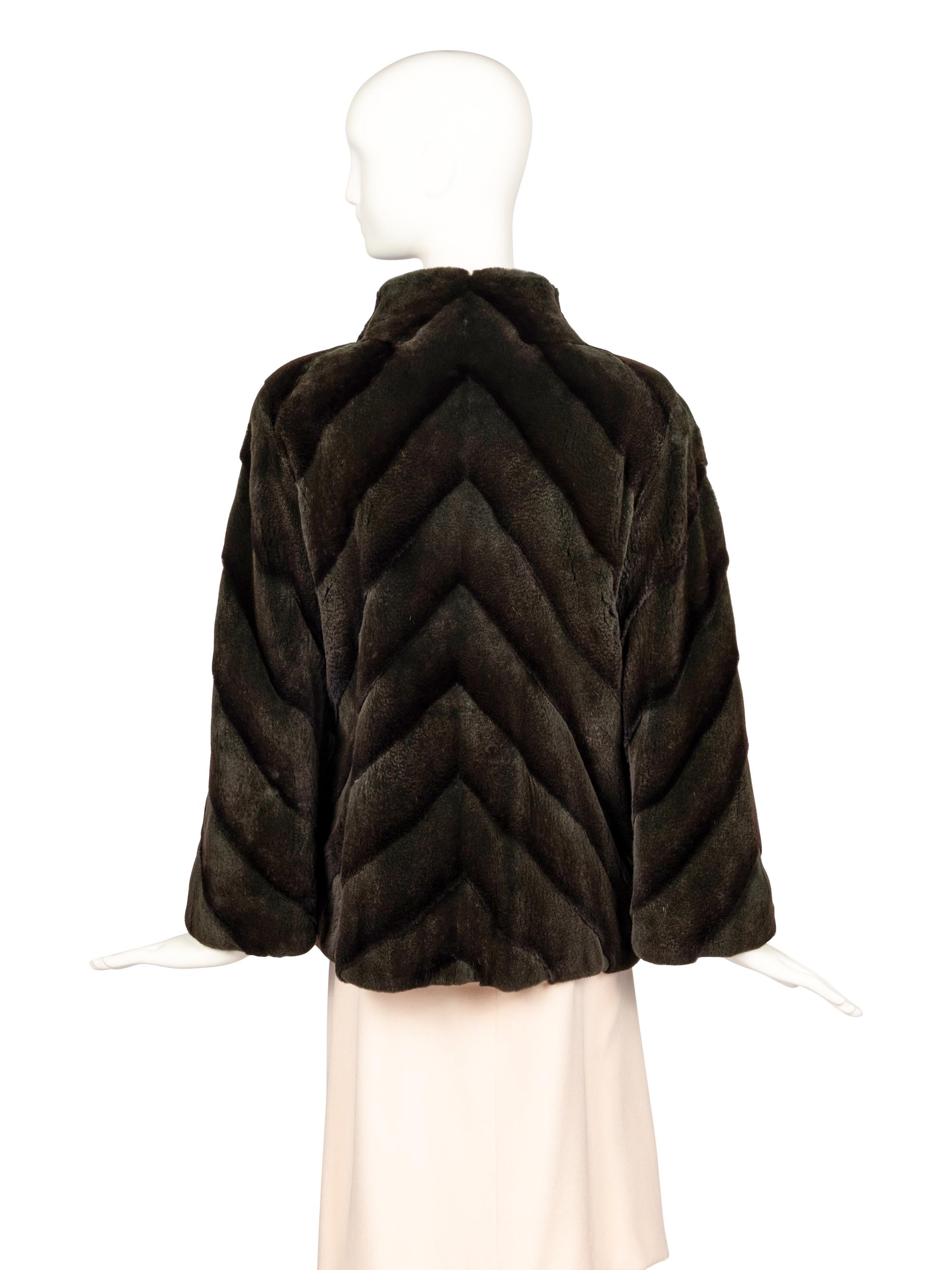 Carolina Herrera Plucked Mink Dark Green Jacket, 1980-90s