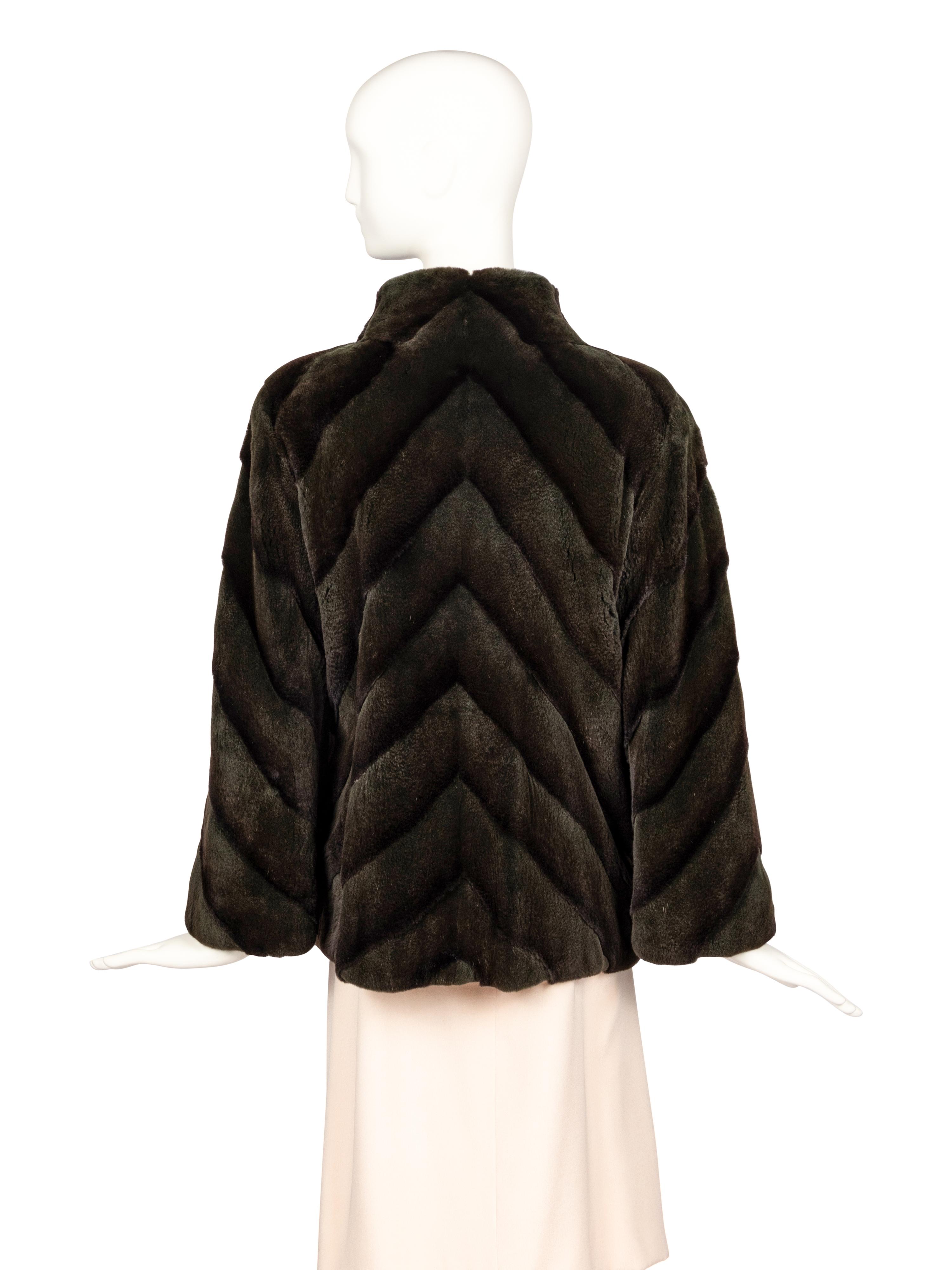 Carolina Herrera Plucked Mink Dark Green Jacket, 1980-90s