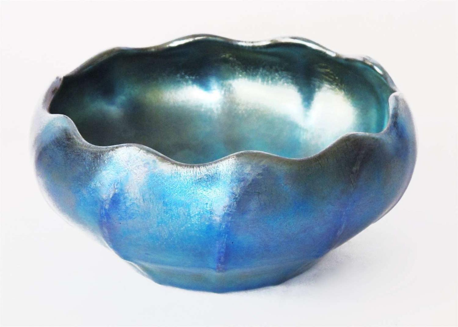 Blue favrile glass candy bowl tiffany, new york, ny, circa 1920
