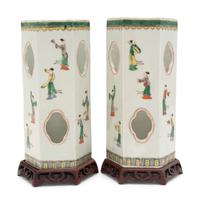 A Pair of Chinese Famille Verte Porcelain Hat Holders