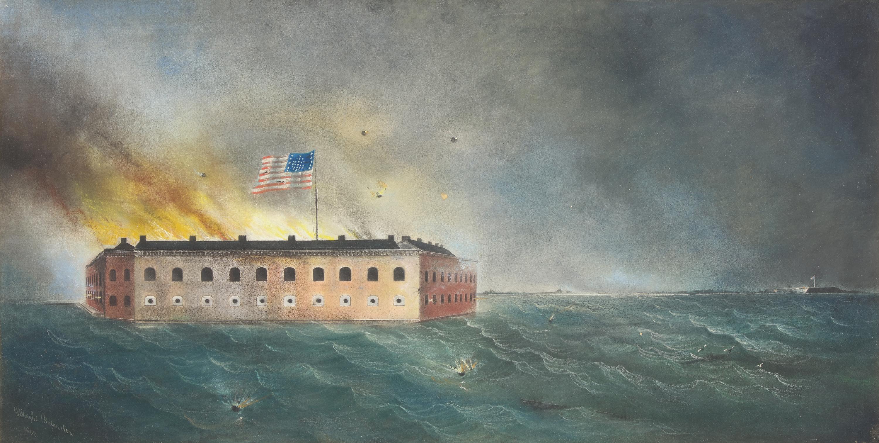 George Douglas Brewertown (1820-1901) — The Bombardment of Fort Sumter, Taken From Fort Moultrie, Charleston Harbor