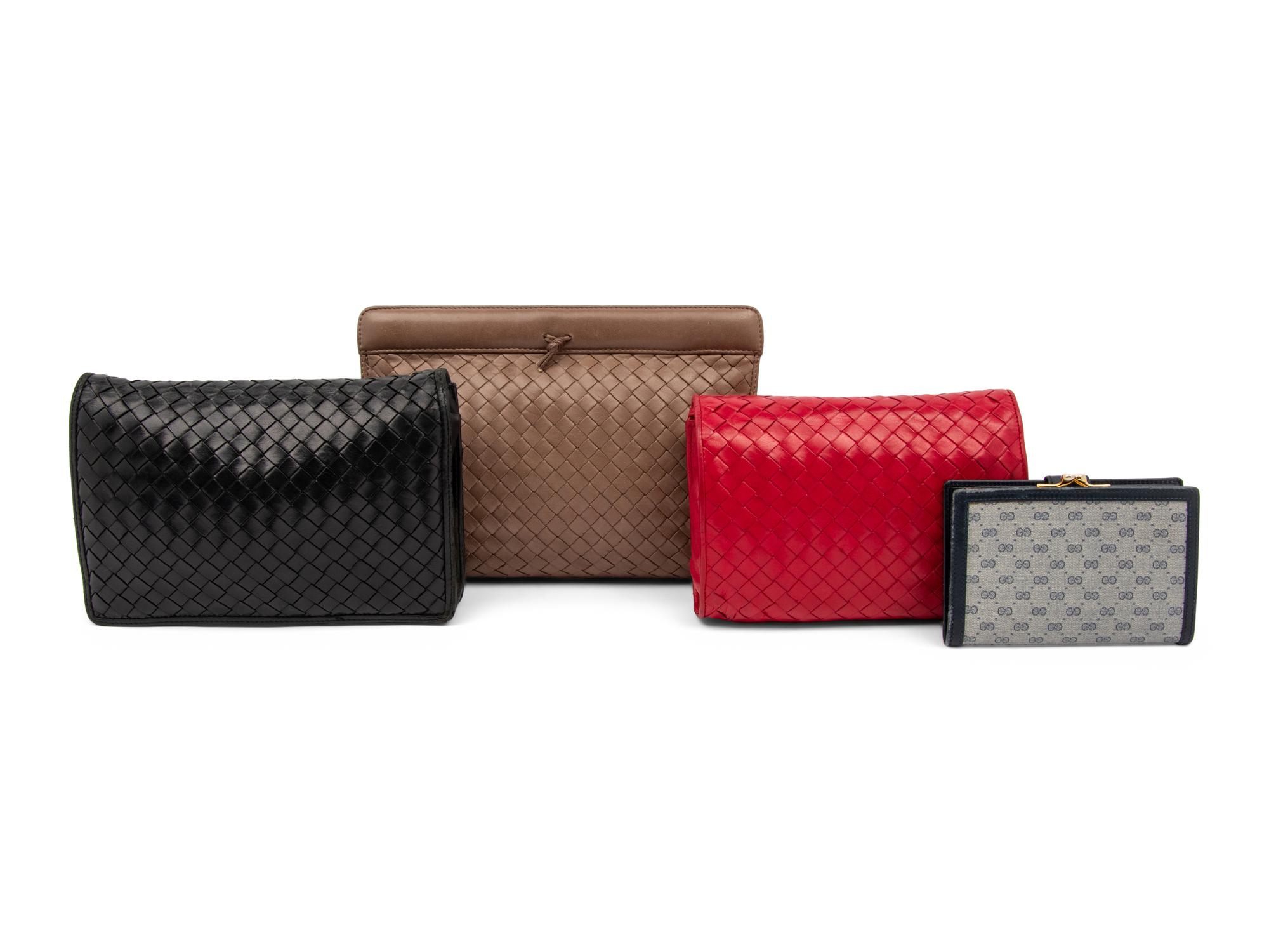 Three Intrecciato Leather Bags by Bottega Veneta and One Gucci Wallet, 1980s