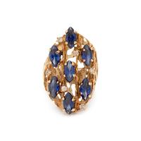 YELLOW GOLD, BLUE GLASS AND DIAMOND RING