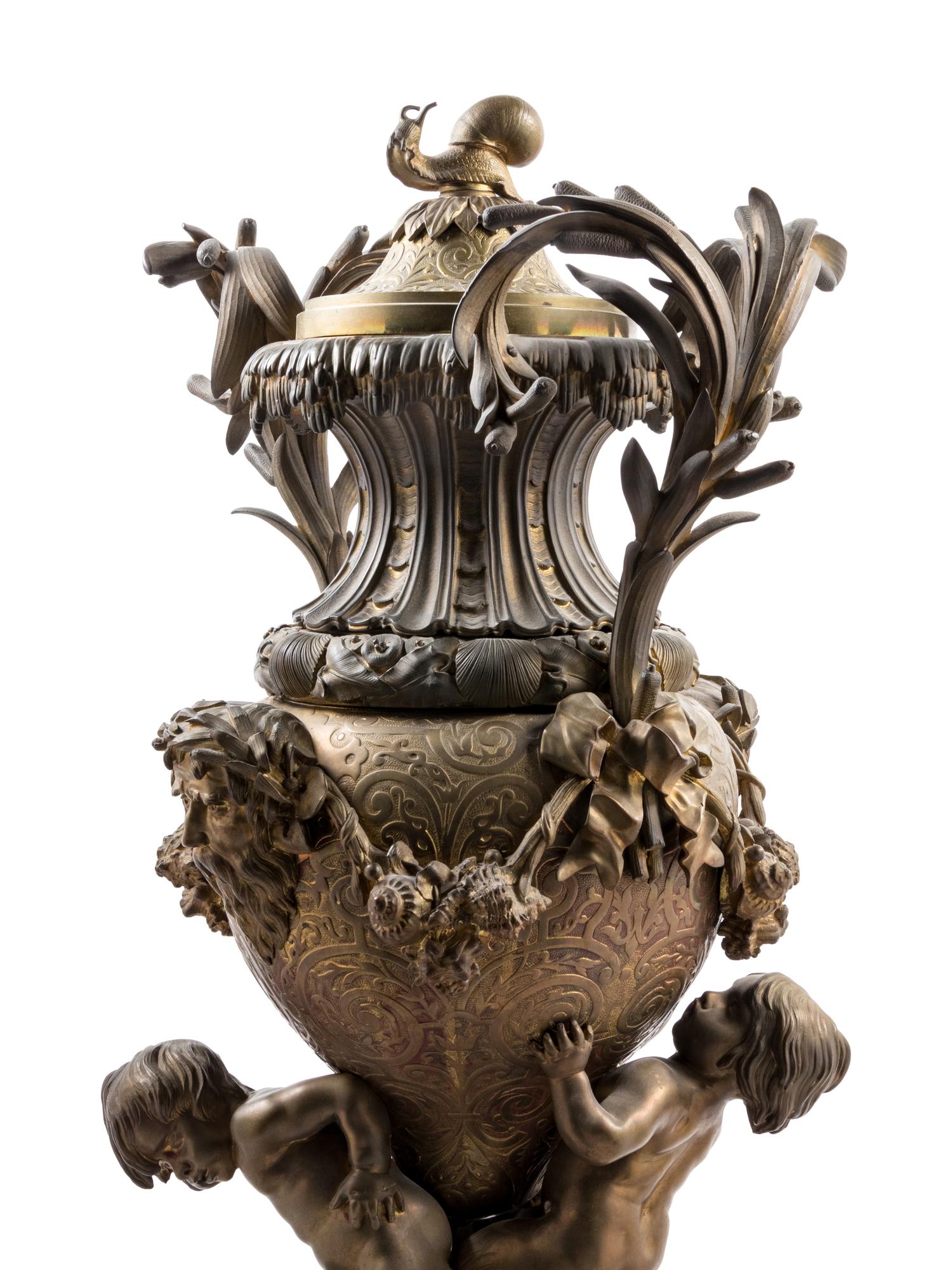 A Napoleon III Style Gilt Bronze Covered Urn