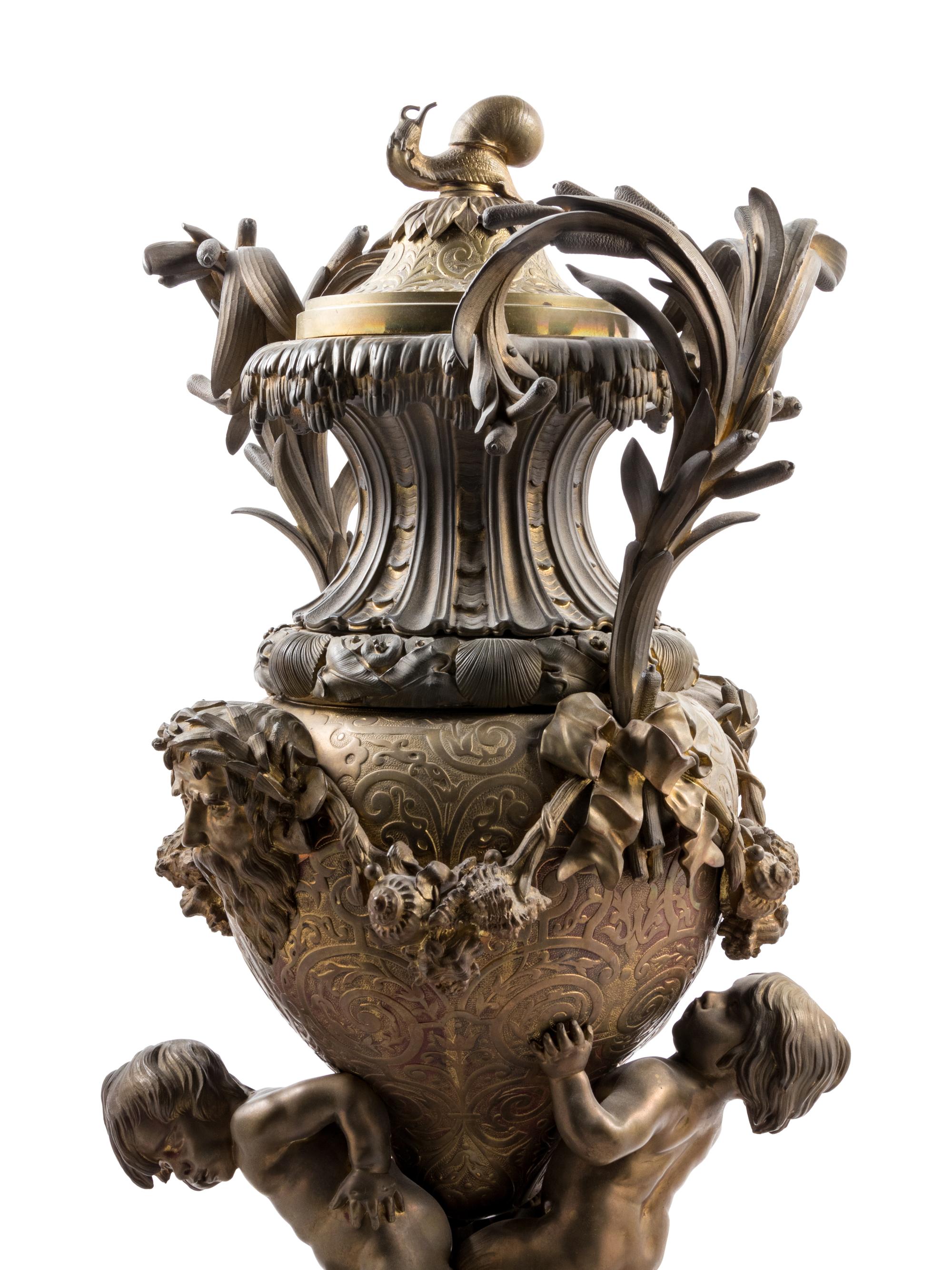 A Napoleon III Style Gilt Bronze Covered Urn
