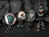 Pueblo and Navajo Silver Bolo Ties with Inlay