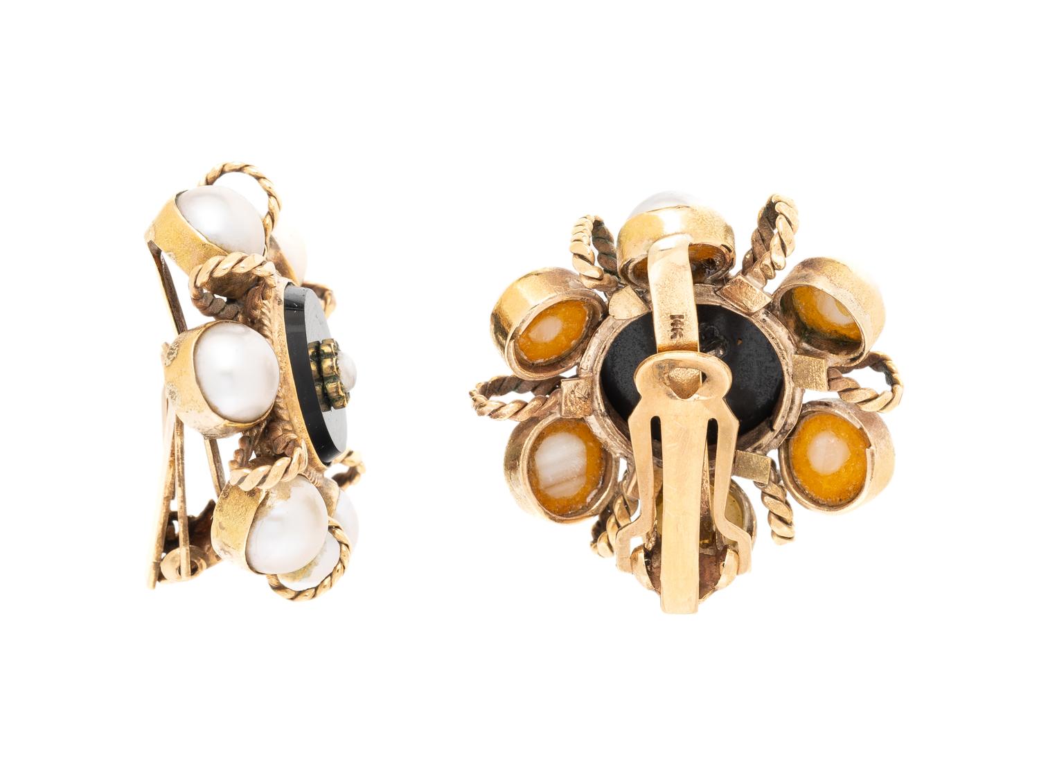 MABÉ PEARL AND ENAMEL EARRINGS