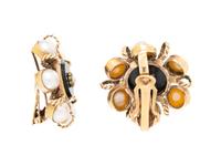 MABÉ PEARL AND ENAMEL EARRINGS