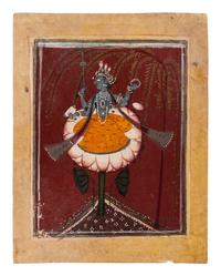 An Indian Painting of Vishnu Seated on a Lotus, Punjab Hills, Basohli, Circa 1700-1720 1700-1720年 印度旁遮普山丘巴梭利派細密畫毗湿奴像