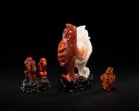 Two Chinese Amber Carvings and An Agate Carving of Double Fish