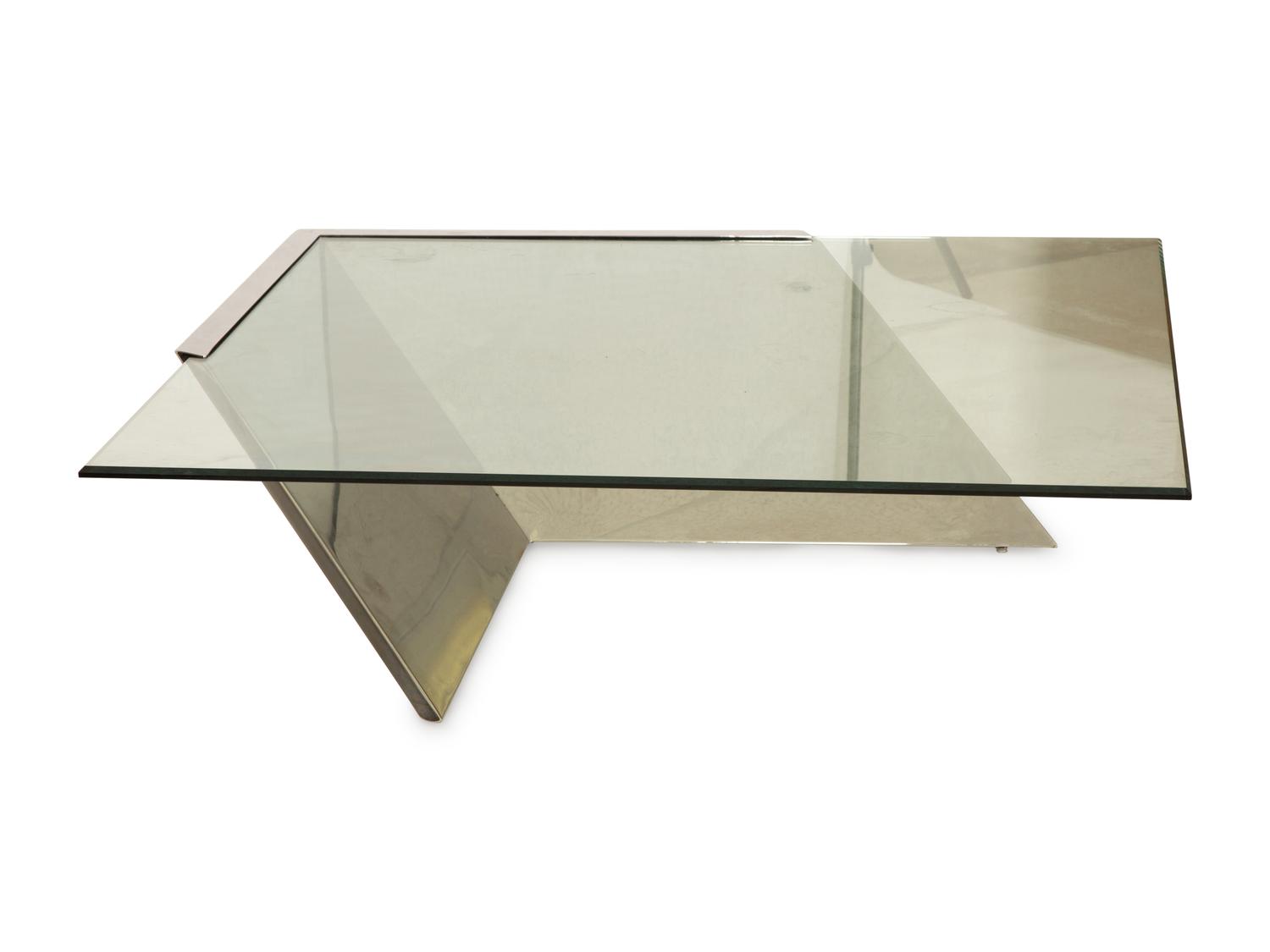 A Modern Chrome and Glass Cantilevered Cocktail Table