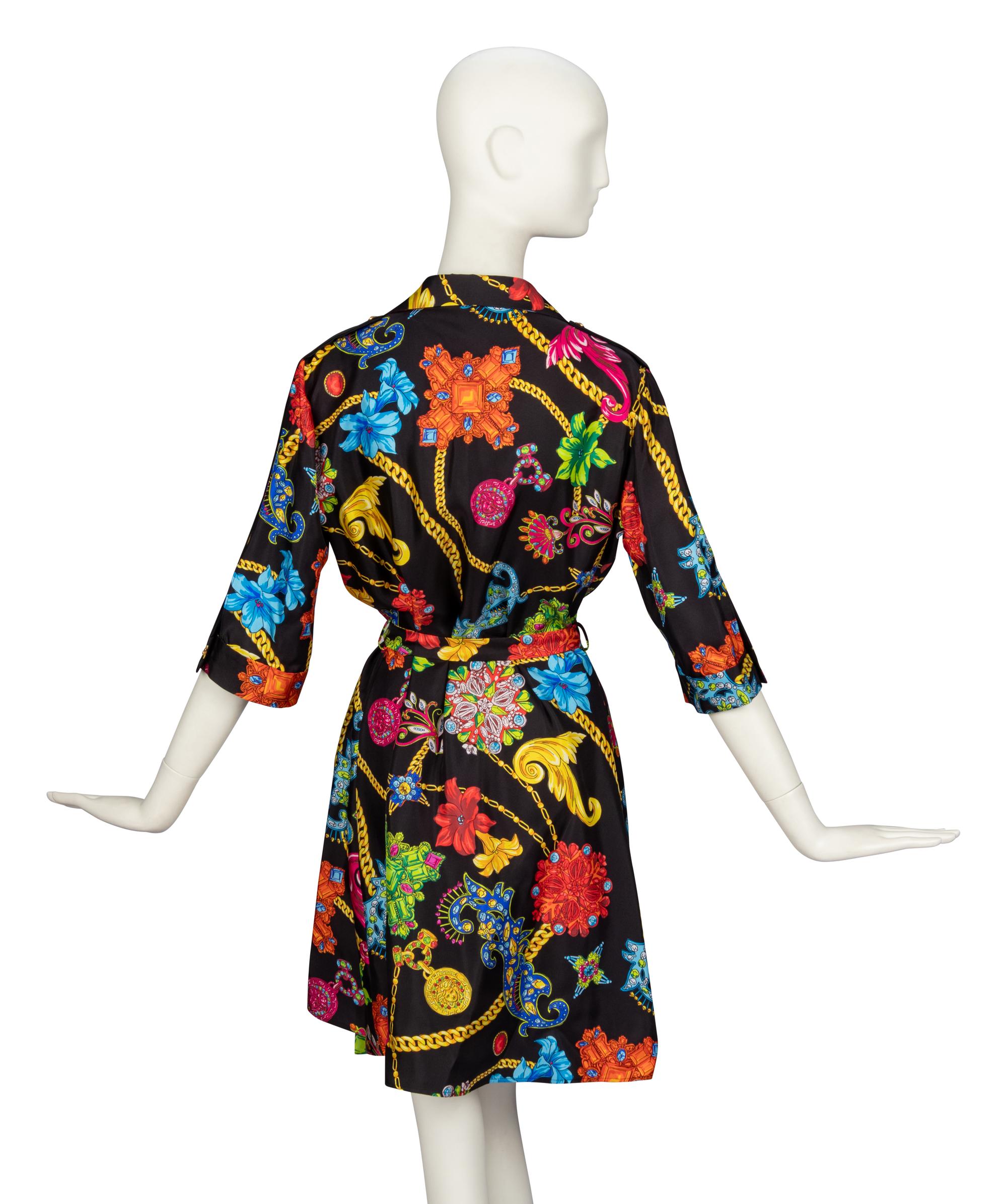 VERSACE, PRINTED SILK WRAP DRESS